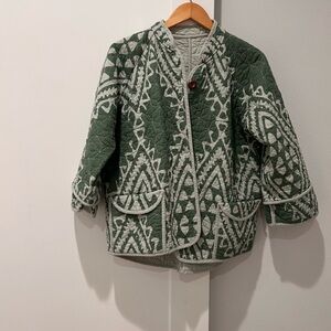 Elegant Green Patterned Women's Blazer